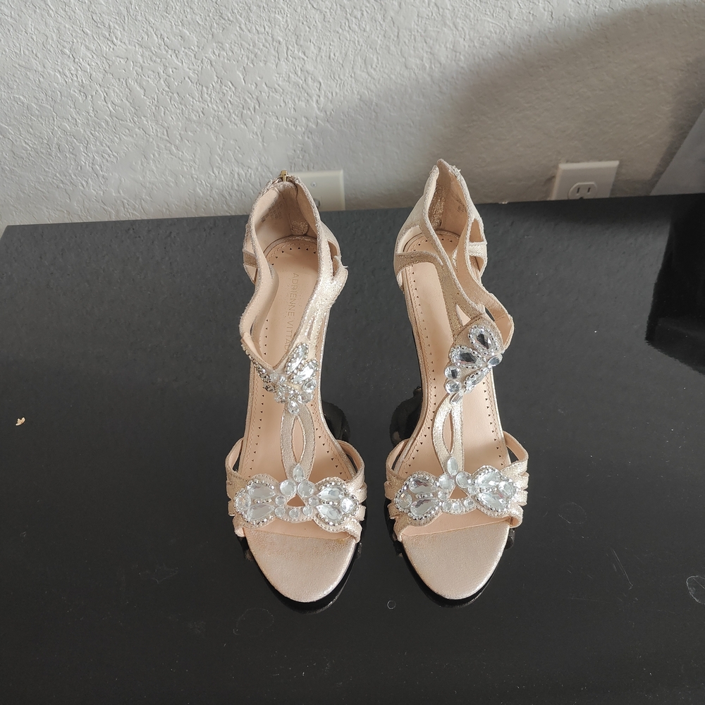 Elegant Beige Embellished Women's Heels